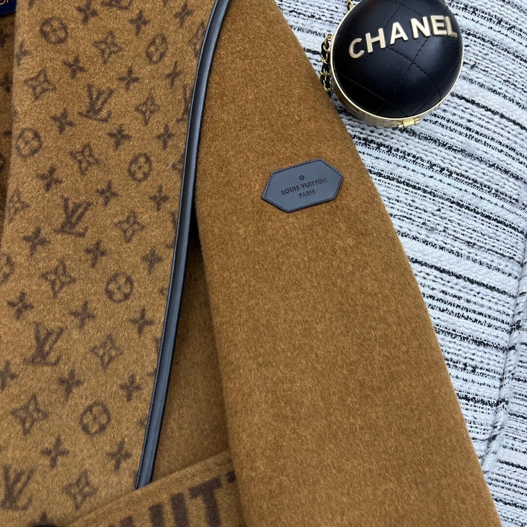 Louis Vuitton Hooded Short Wrap Coat – Brown Wool & Cashmere - Image 4