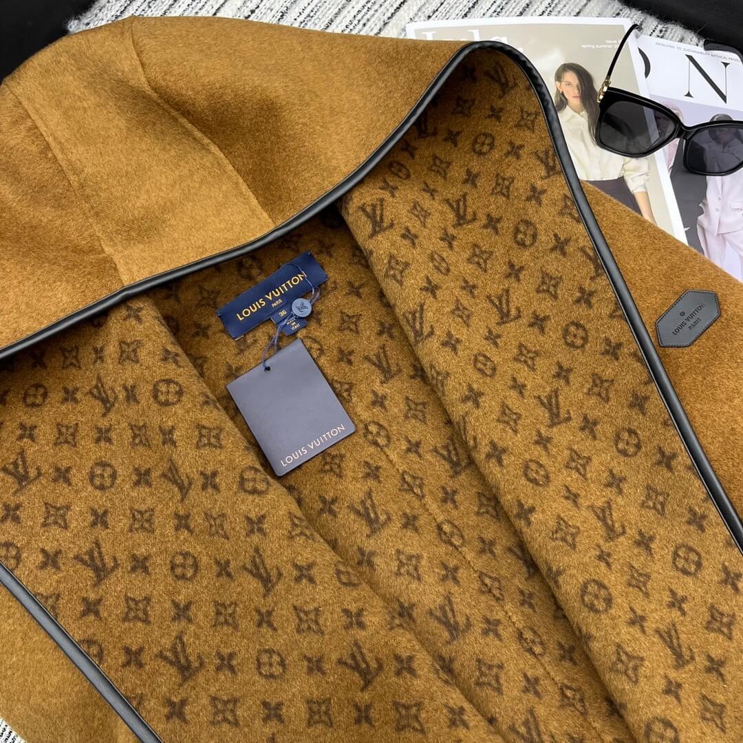 Louis Vuitton Hooded Short Wrap Coat – Brown Wool & Cashmere - Image 7