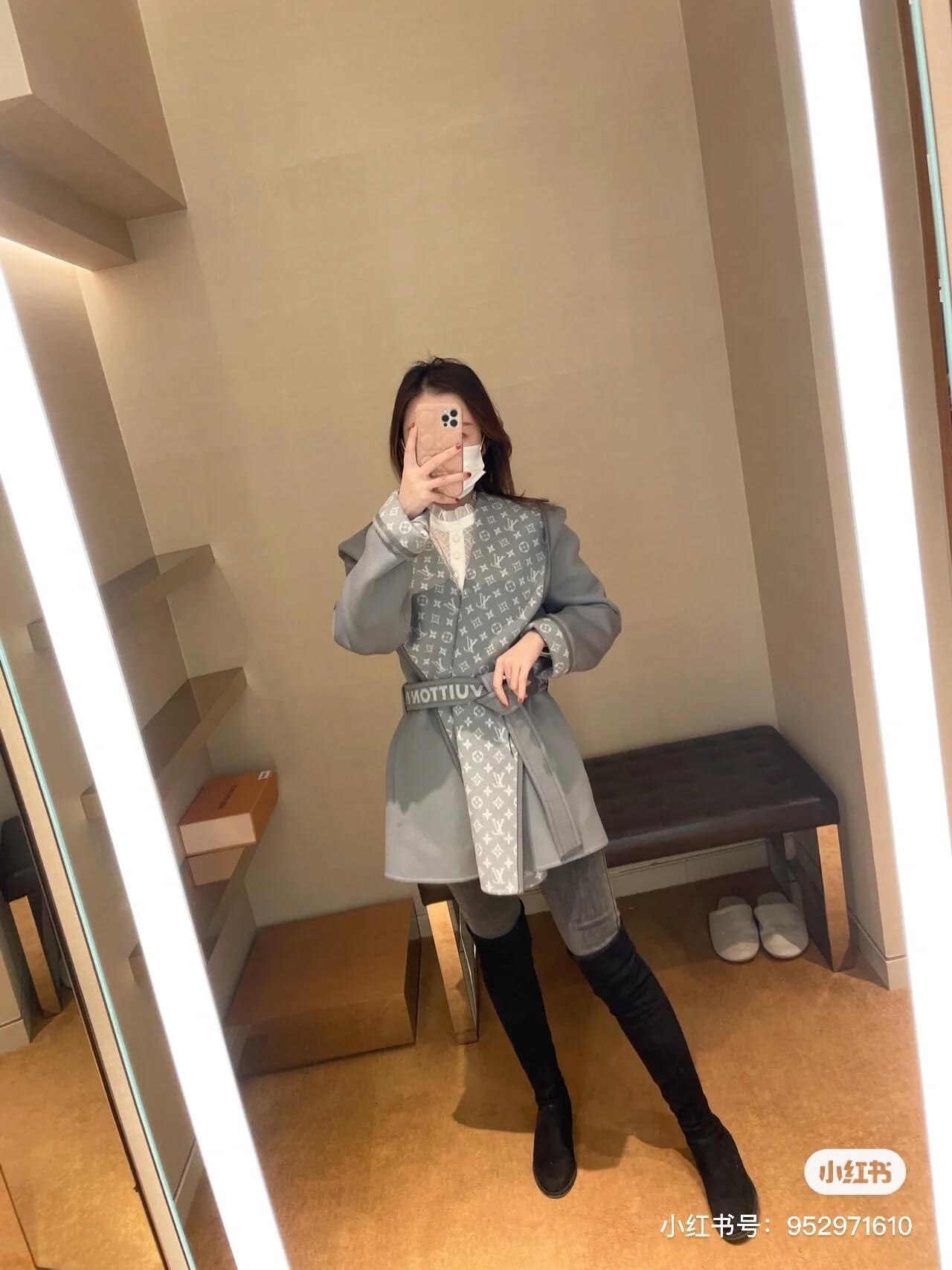 Louis Vuitton Hooded Short Wrap Coat- Gray - Image 11