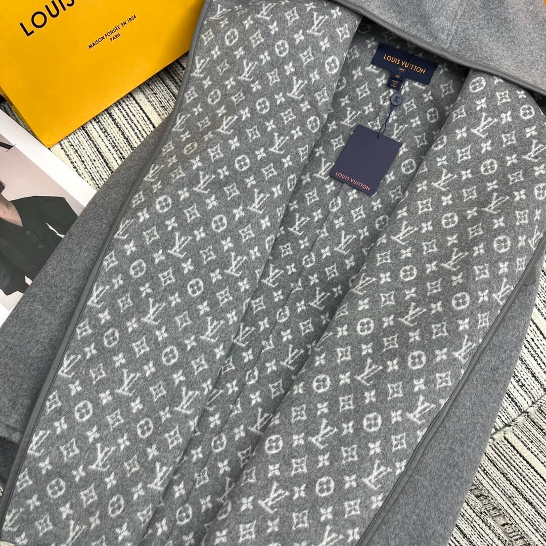 Louis Vuitton Hooded Short Wrap Coat- Gray - Image 6