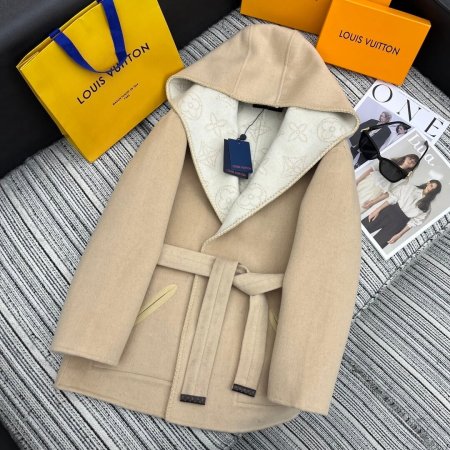 Louis Vuitton Hooded Short Wrap Coat- Light Beige