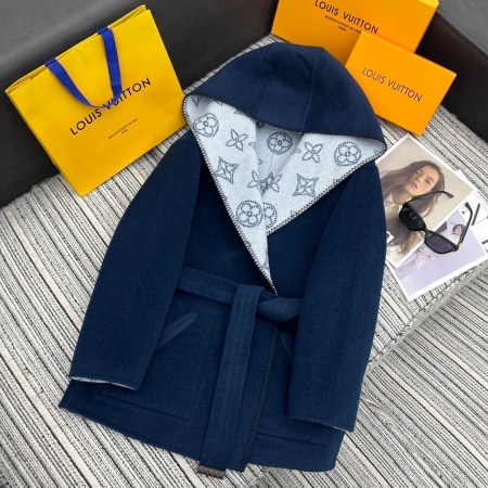 Louis Vuitton Hooded Short Wrap Coat- Navy Blue