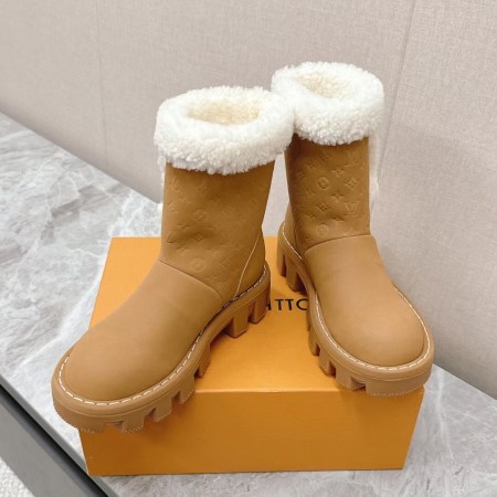 Louis Vuitton  Camel Brown Laureate Platform Shearling Boots