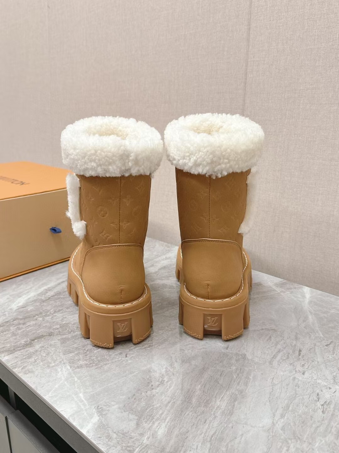 Louis Vuitton Camel Brown Laureate Platform Shearling Boots - Image 7