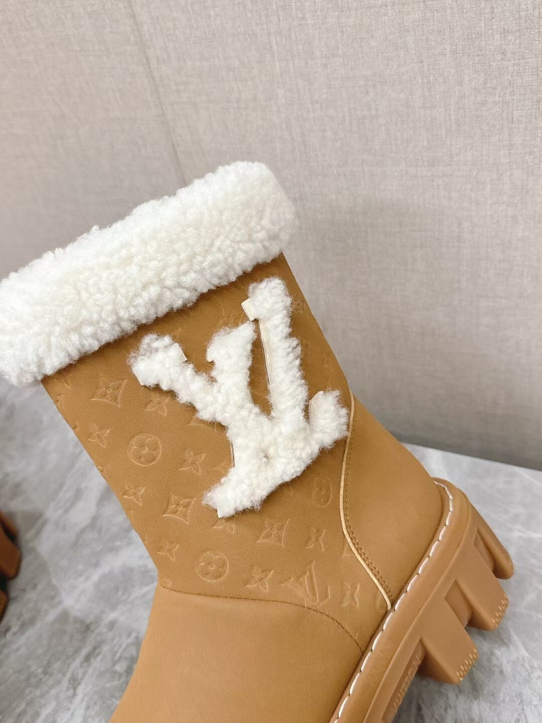 Louis Vuitton Camel Brown Laureate Platform Shearling Boots - Image 9