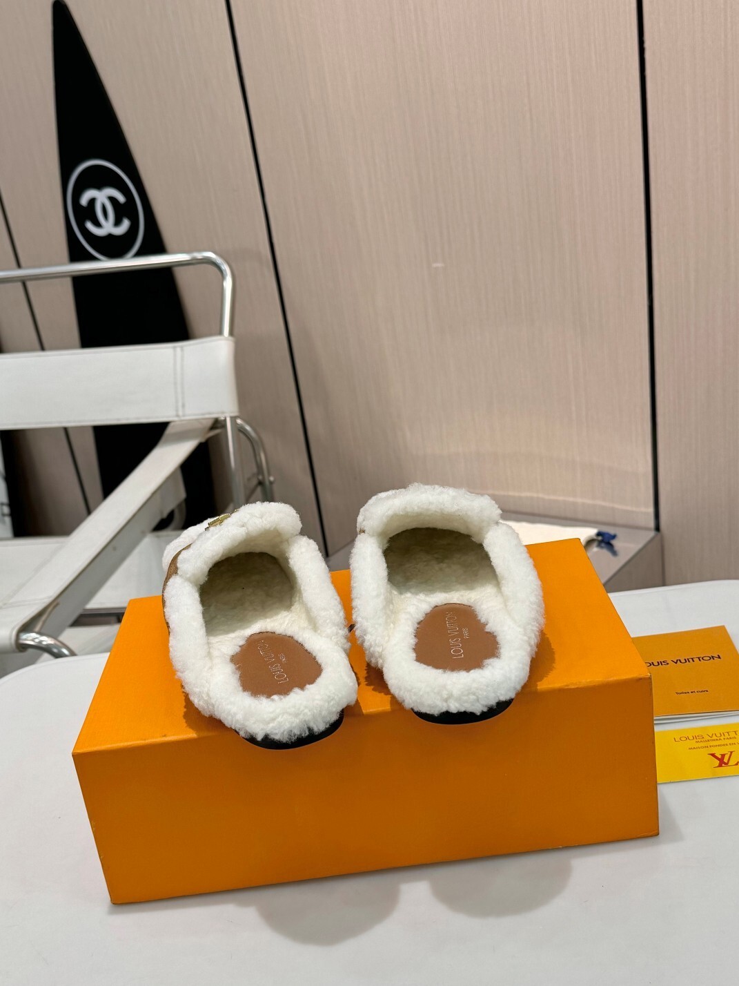 Louis Vuitton Brown Lock It Mule Shearling Suede Slippers - Image 6