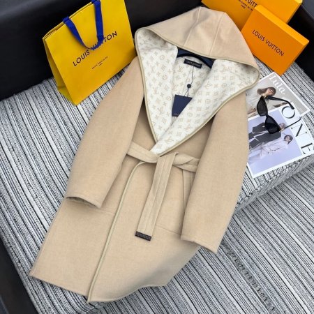 Louis Vuitton White Hooded Long Wrap Coat- Beige