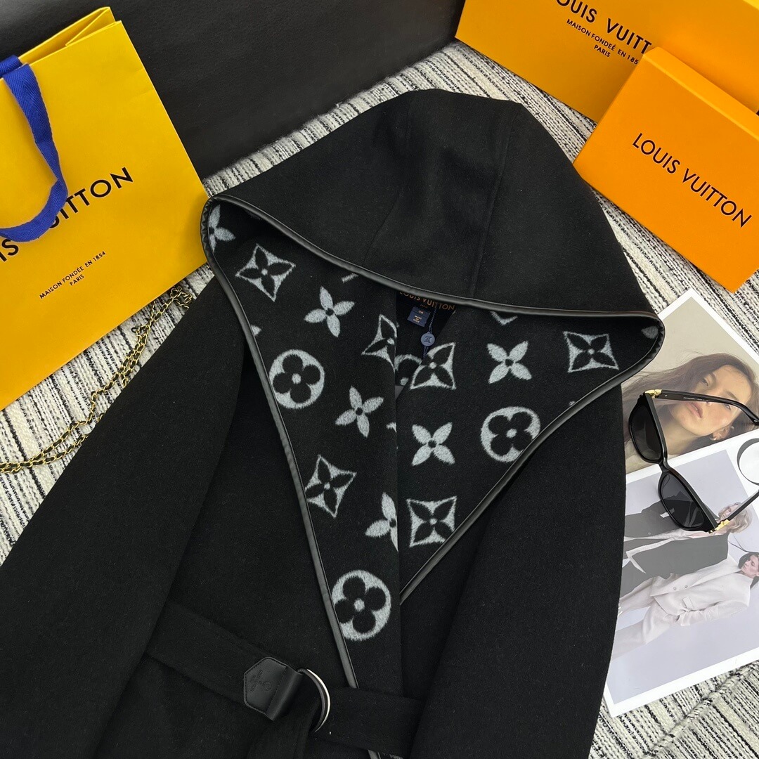 Louis Vuitton White Hooded Short Wrap Coat- Black - Image 3