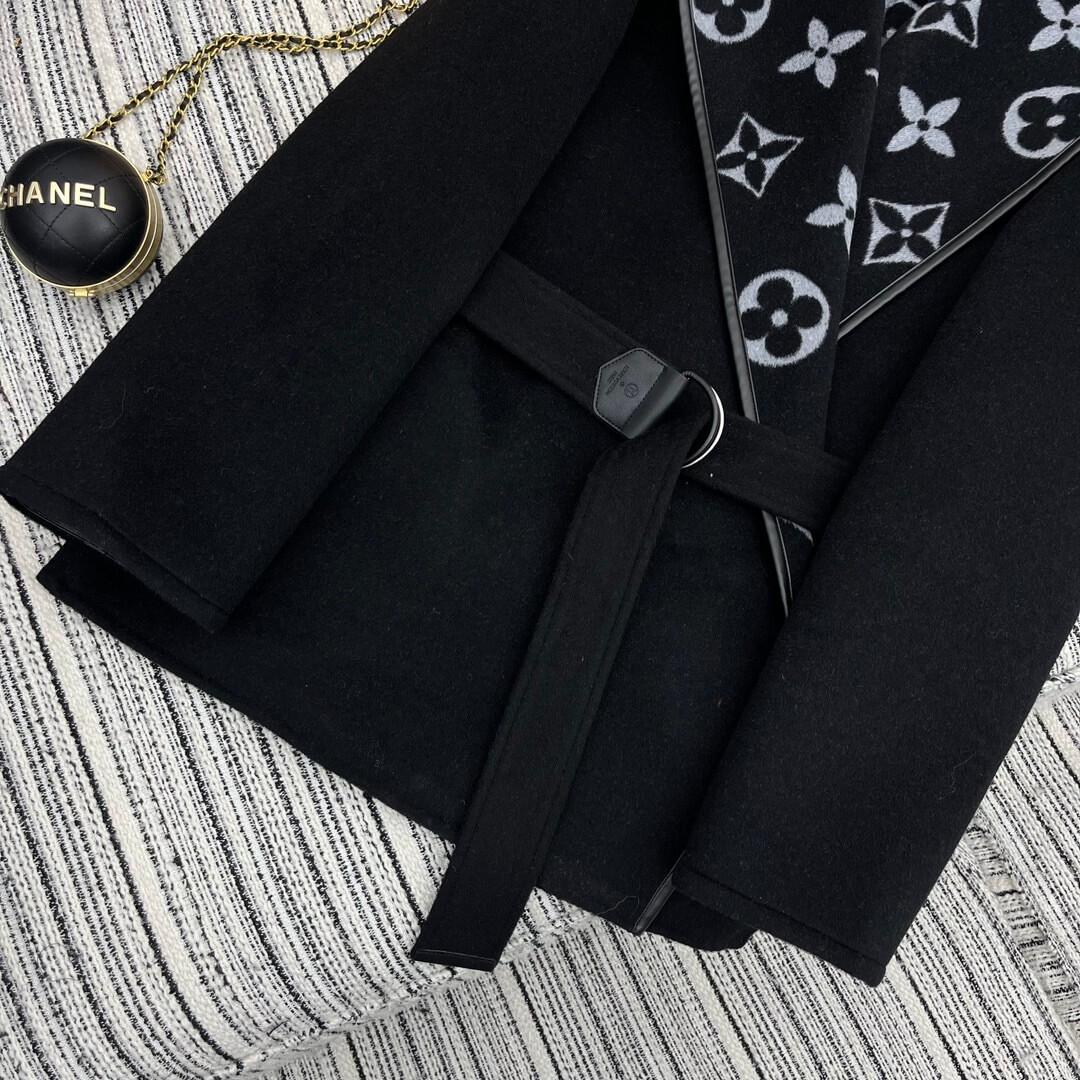 Louis Vuitton White Hooded Short Wrap Coat- Black - Image 4