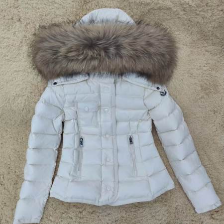 Moncler Brown Fur Hood Short Jacket – White