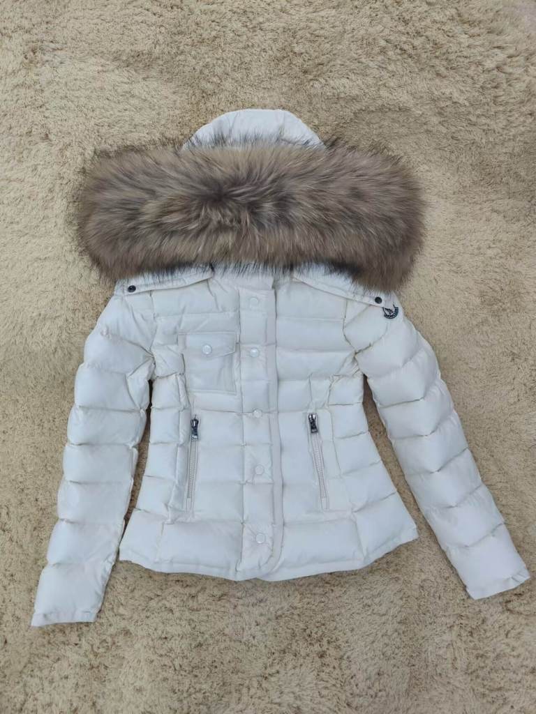 Moncler Brown Fur Hood Short Jacket – White