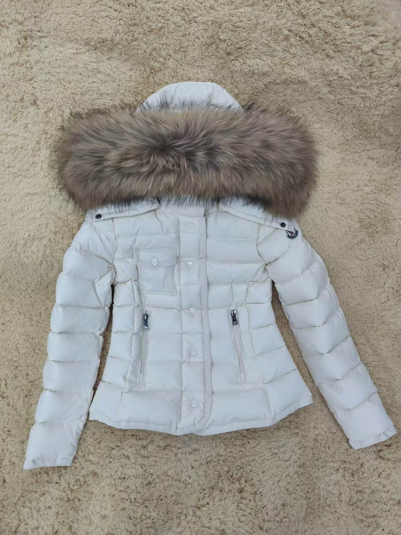 Moncler Brown Fur Hood Short Jacket – White