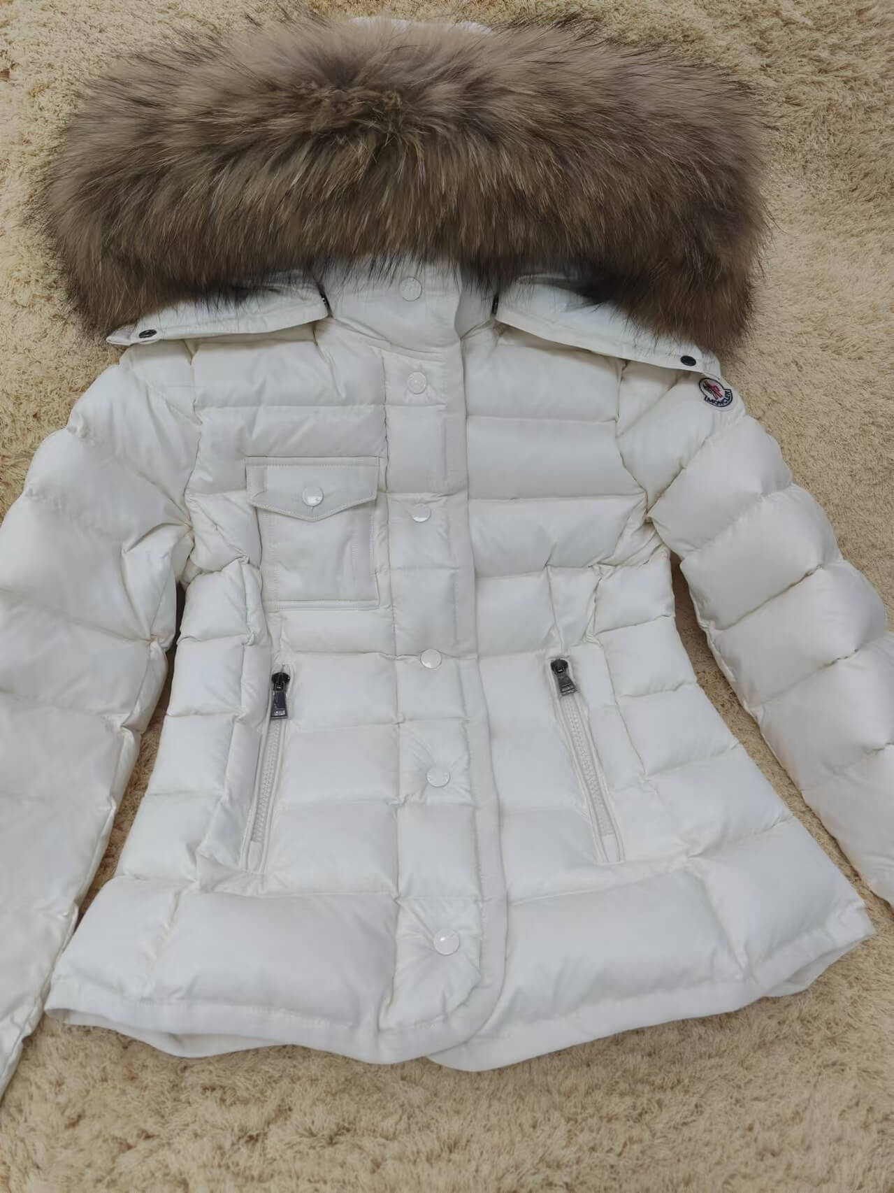 Moncler Brown Fur Hood Short Jacket – White - Image 4