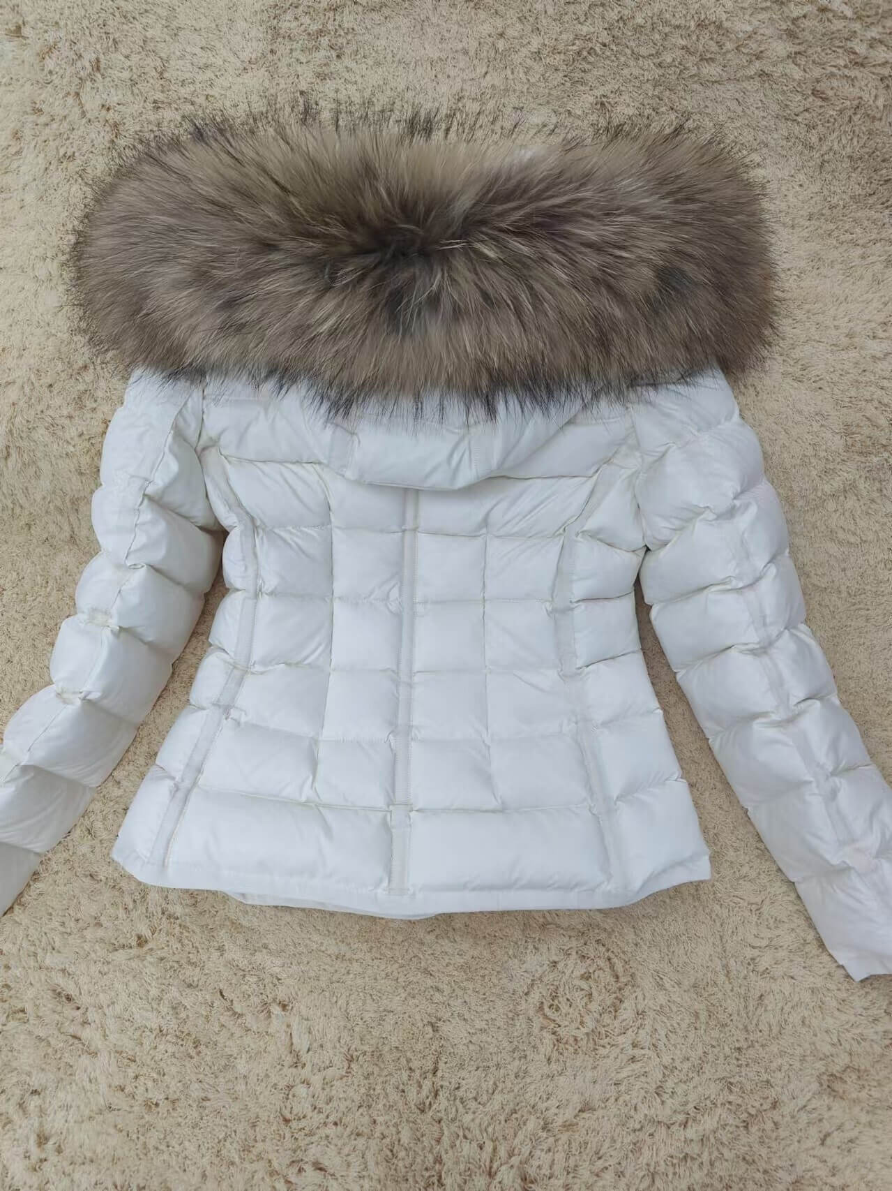 Moncler Brown Fur Hood Short Jacket – White - Image 6