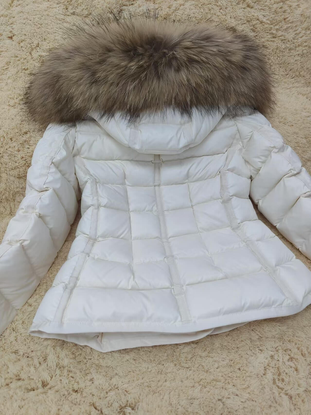 Moncler Brown Fur Hood Short Jacket – White - Image 7