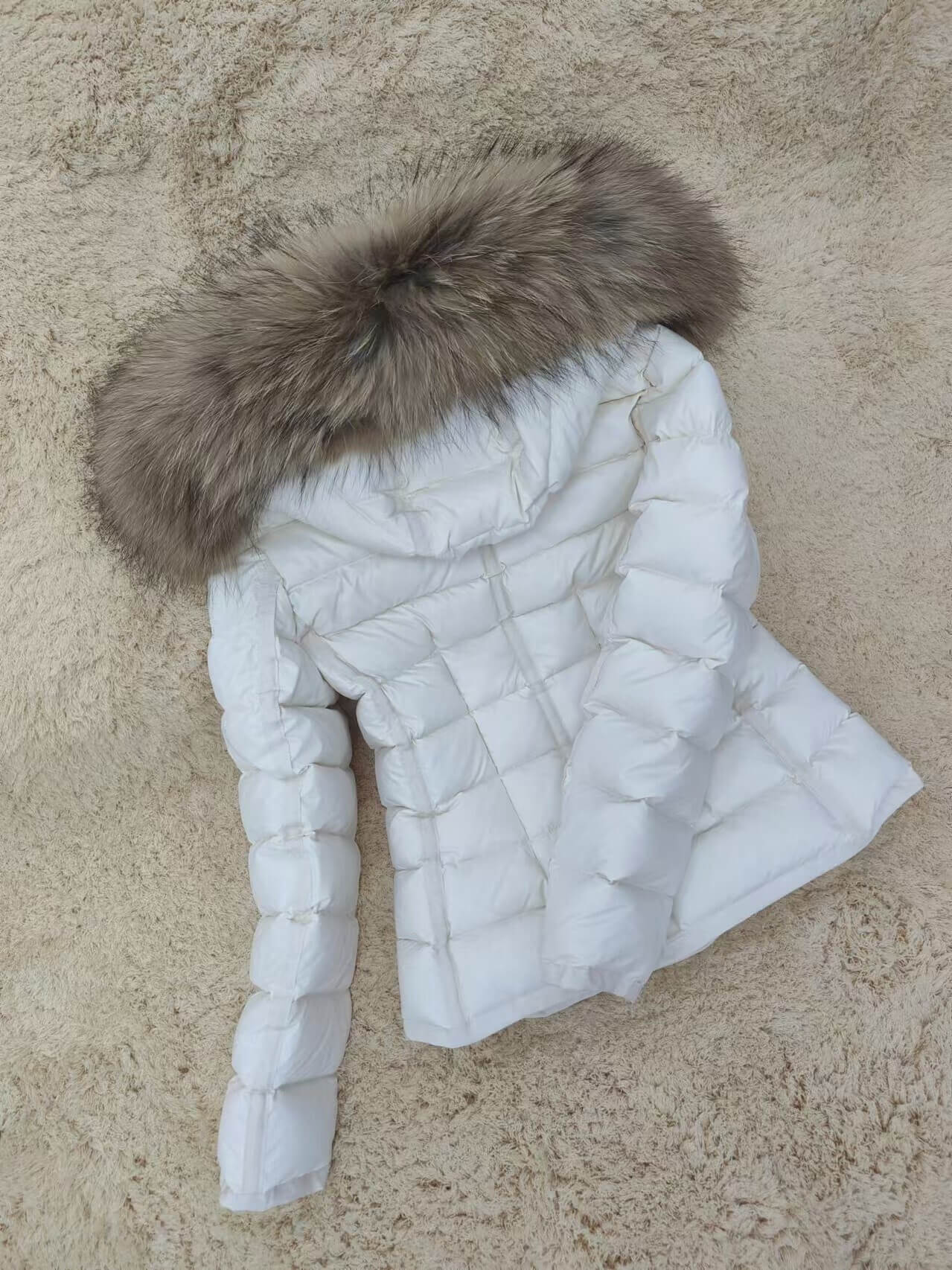 Moncler Brown Fur Hood Short Jacket – White - Image 9