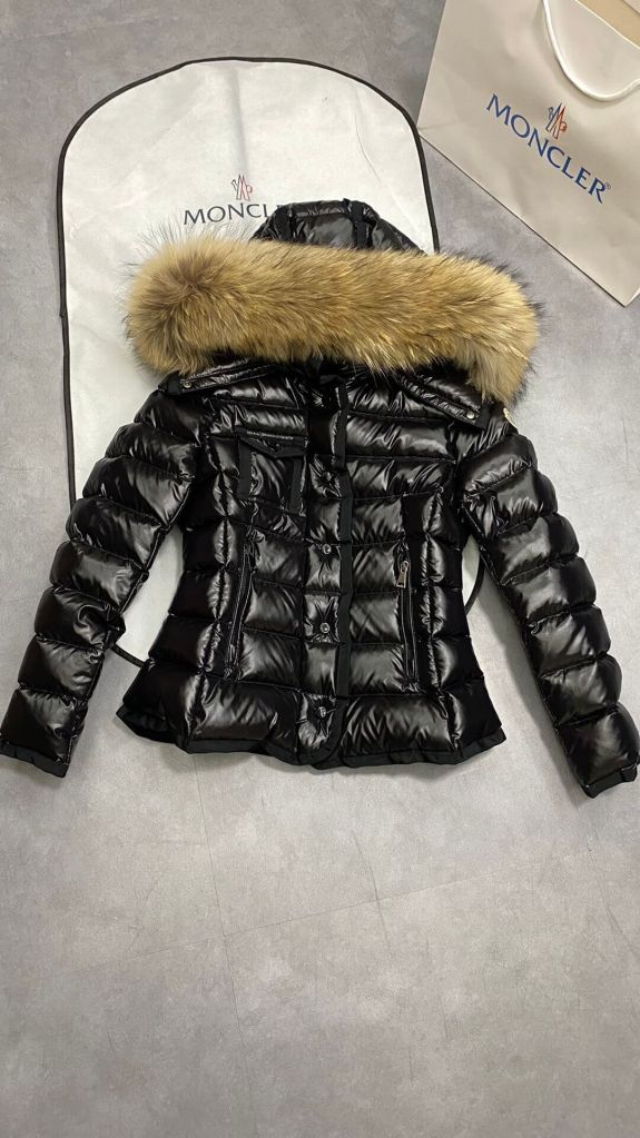 Moncler Brown Fur Hood Short Jacket- Black