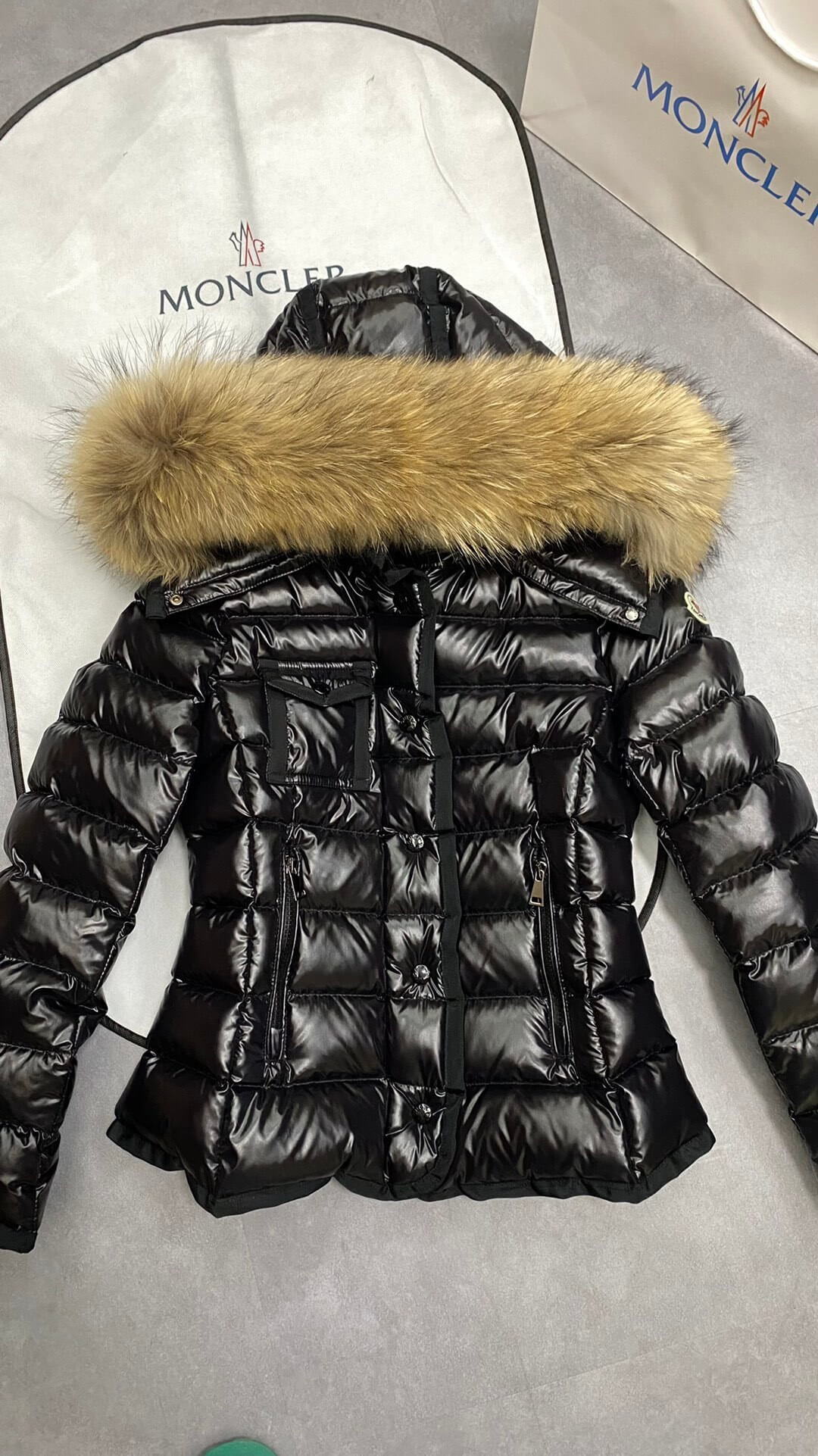 Moncler Brown Fur Hood Short Jacket- Black - Image 3