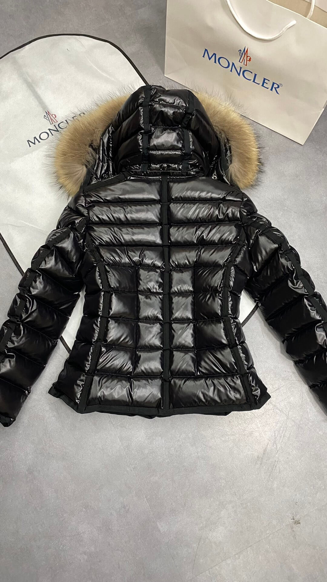 Moncler Brown Fur Hood Short Jacket- Black - Image 5