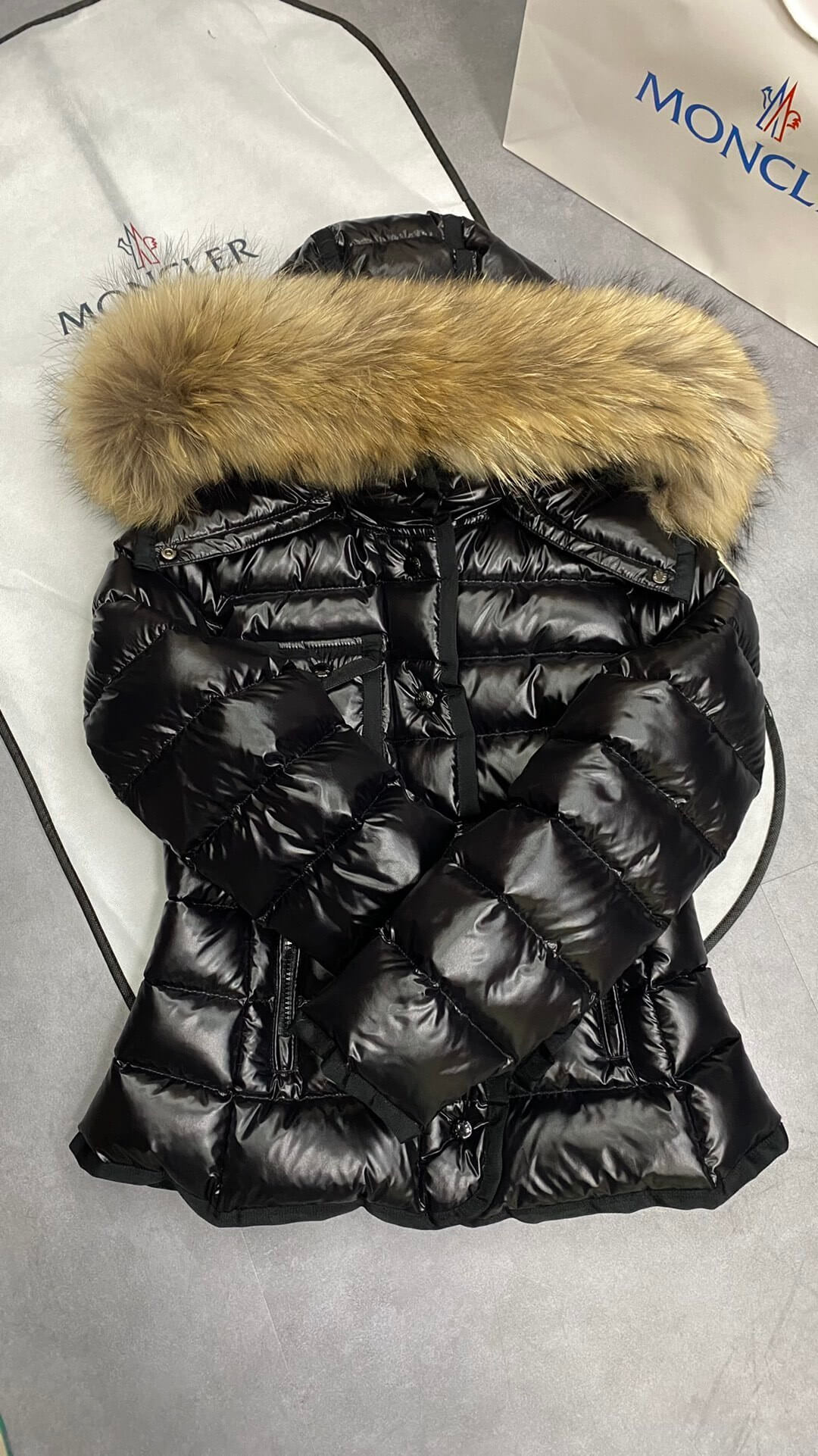 Moncler Brown Fur Hood Short Jacket- Black - Image 6