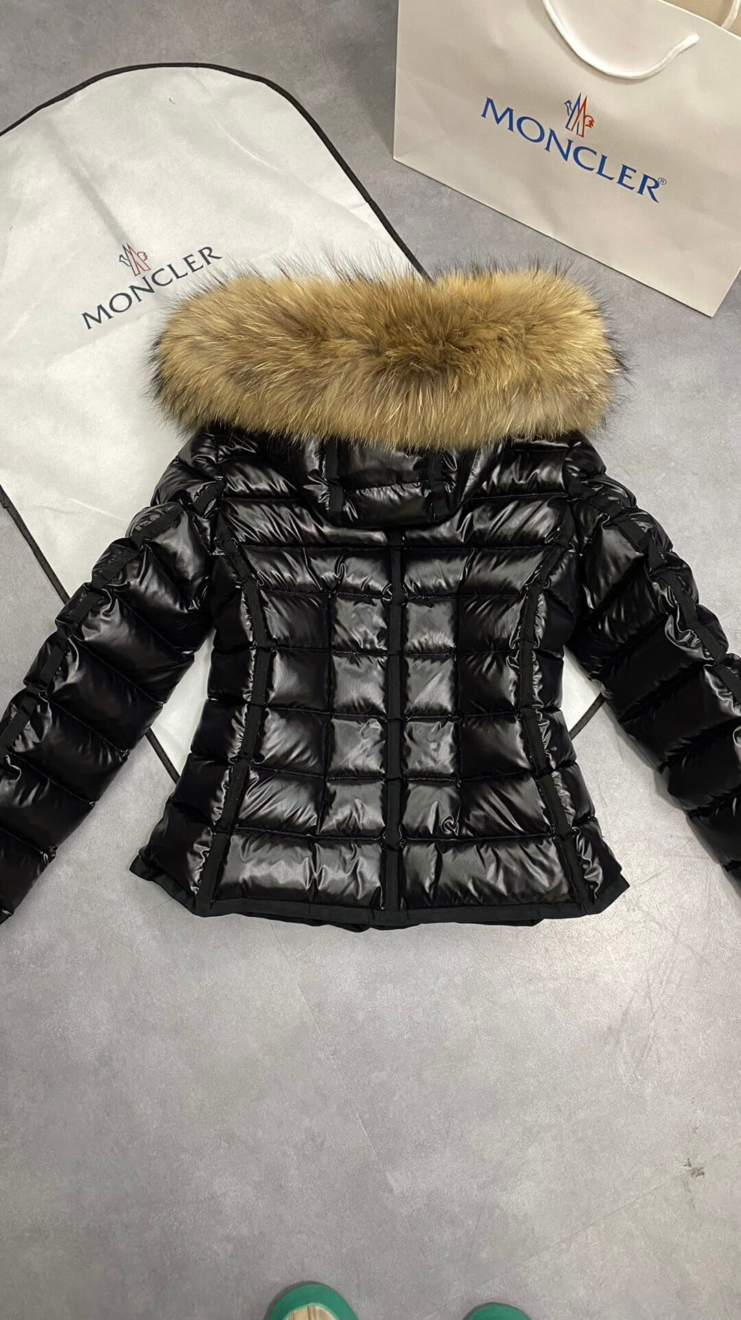 Moncler Brown Fur Hood Short Jacket- Black - Image 7
