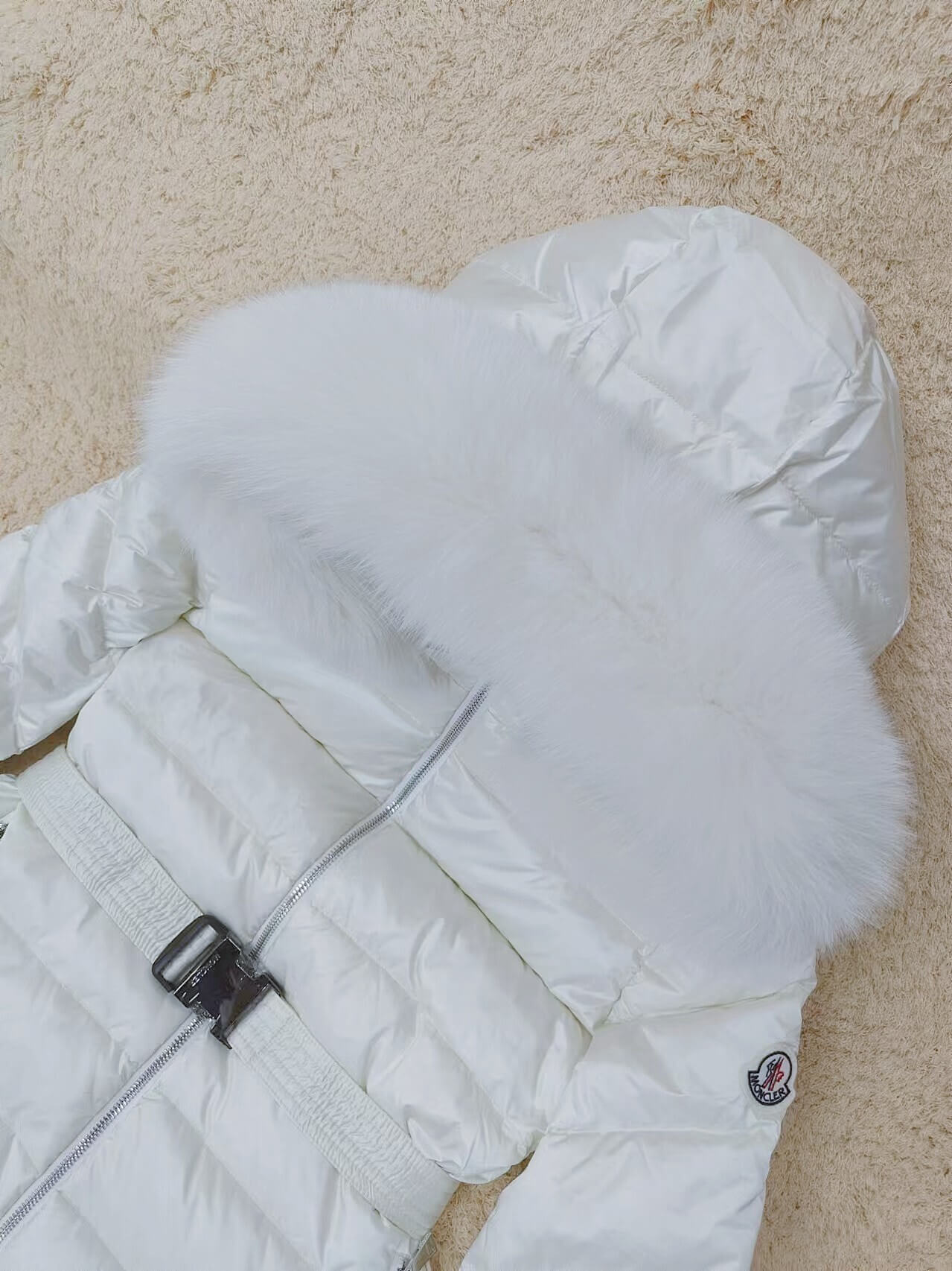 Moncler Cupidone Long Down Jacket- Off White - Image 4