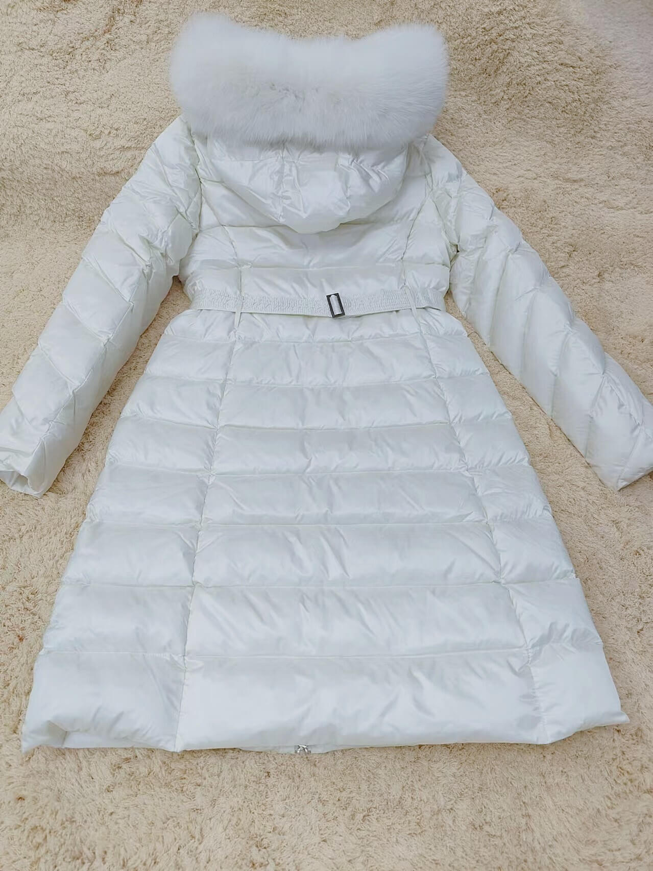 Moncler Cupidone Long Down Jacket- Off White - Image 5