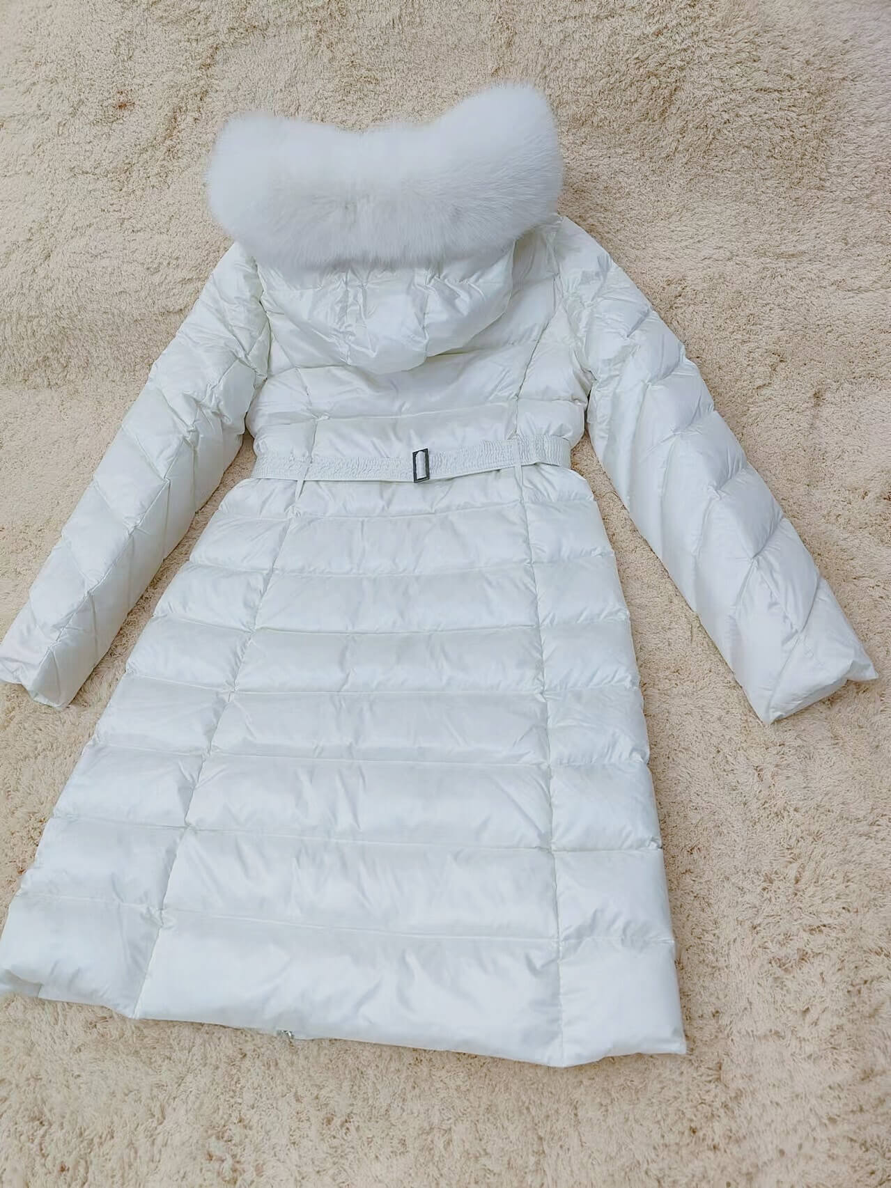 Moncler Cupidone Long Down Jacket- Off White - Image 6