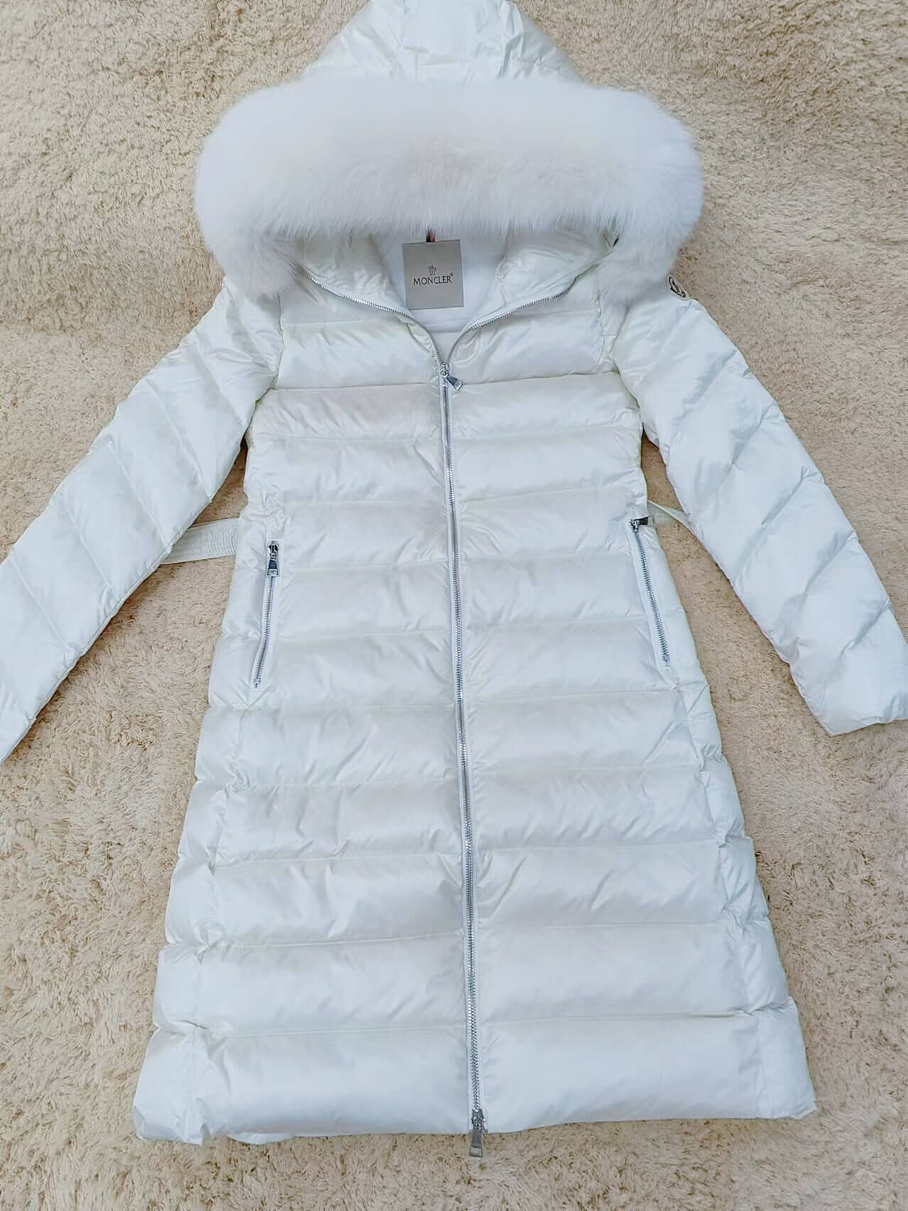 Moncler Cupidone Long Down Jacket- Off White - Image 7