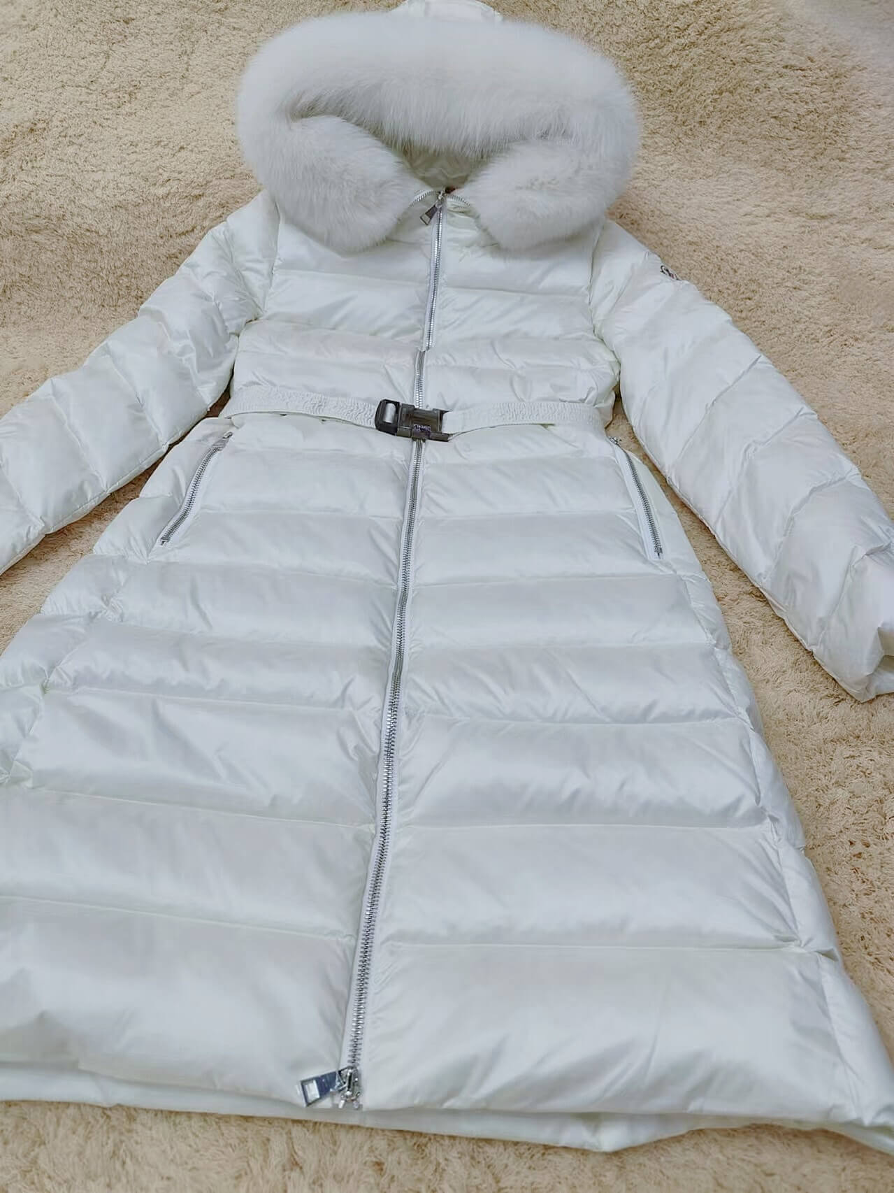 Moncler Cupidone Long Down Jacket- Off White - Image 8