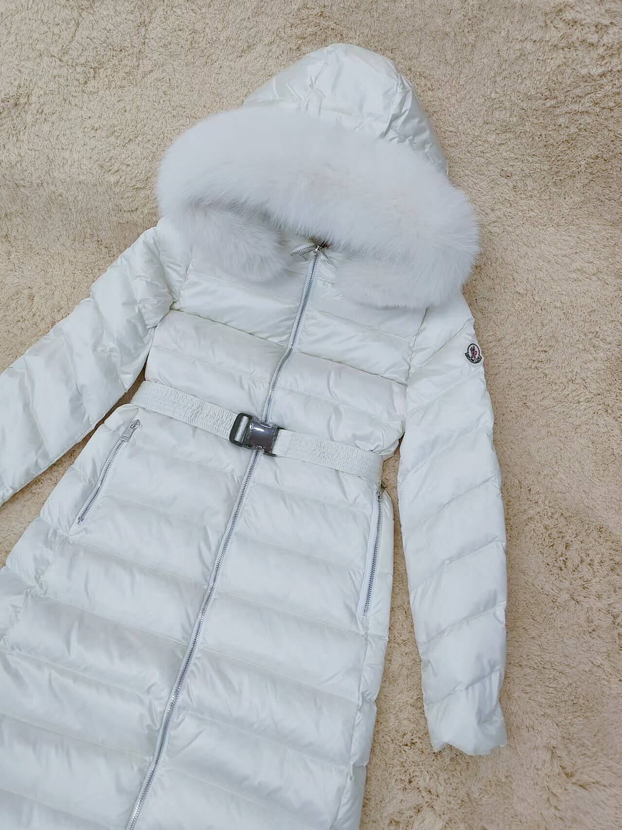 Moncler Cupidone Long Down Jacket- Off White - Image 9