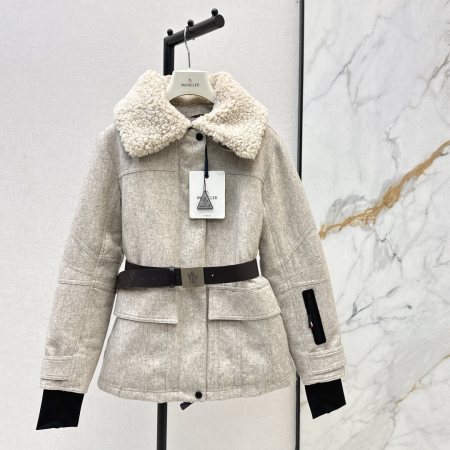 Moncler Grenoble Valloire Shearling Down Ski Jacket- Light Gray