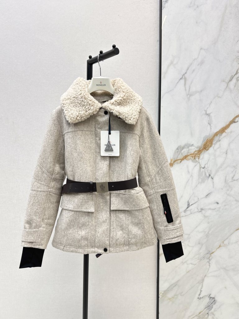 Moncler Grenoble Valloire Shearling Down Ski Jacket- Light Gray