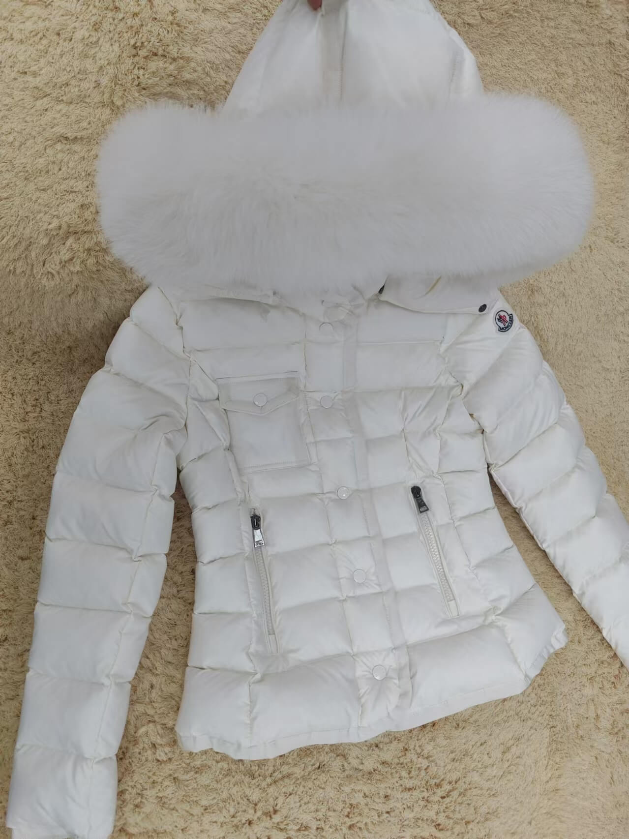 Moncler White Fur Hood Short Jacket- White - Image 2