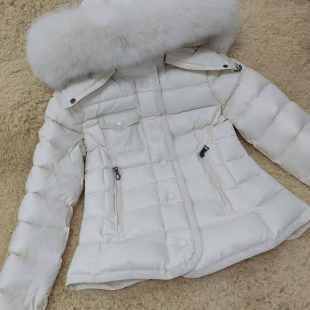 Moncler White Fur Hood Short Jacket- White