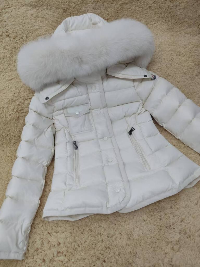 Moncler White Fur Hood Short Jacket- White