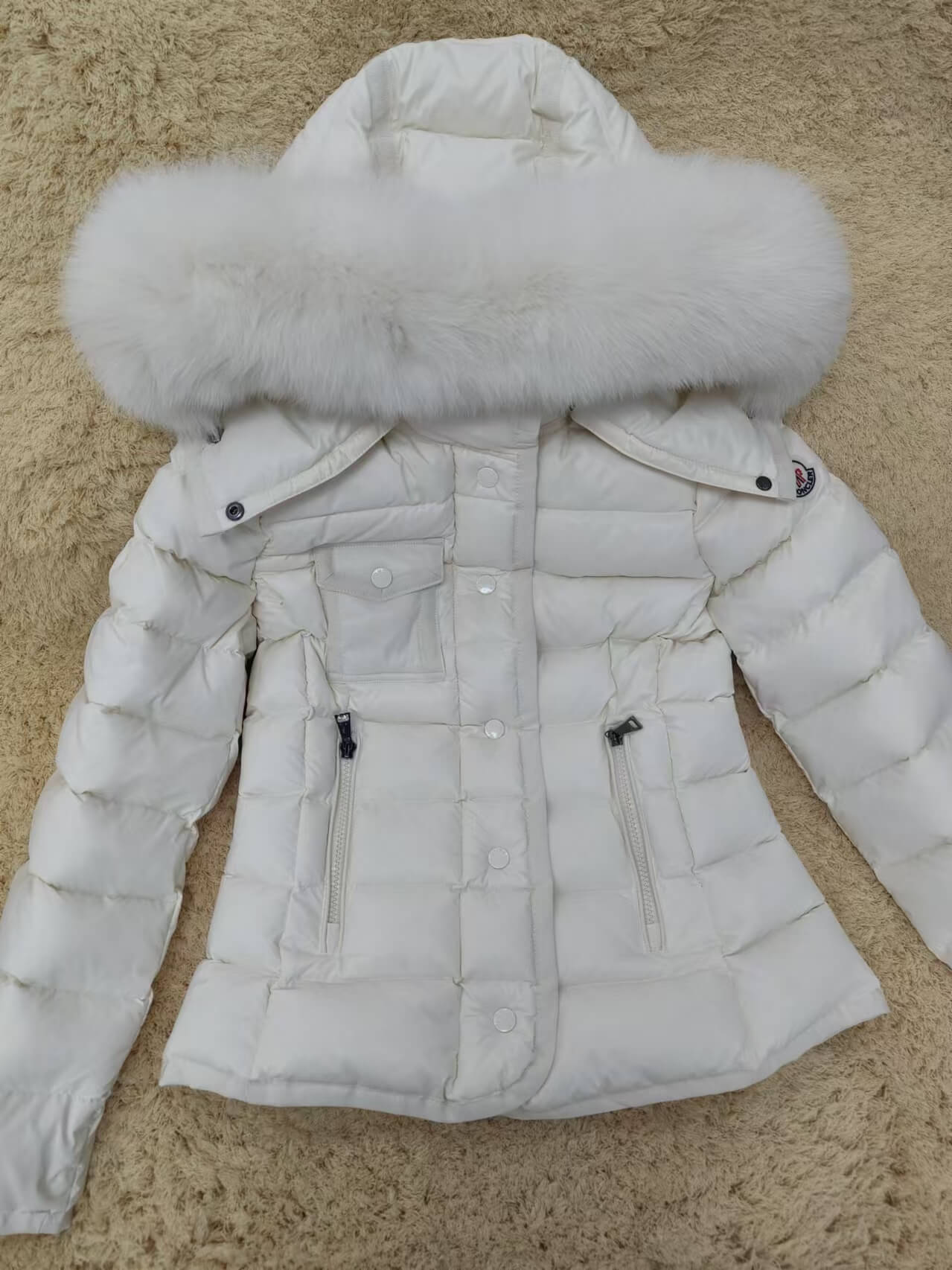 Moncler White Fur Hood Short Jacket- White - Image 3