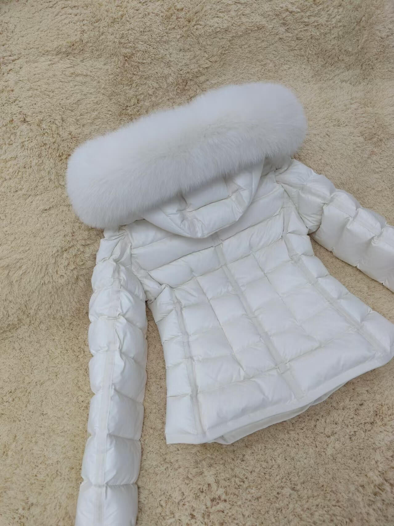Moncler White Fur Hood Short Jacket- White - Image 5