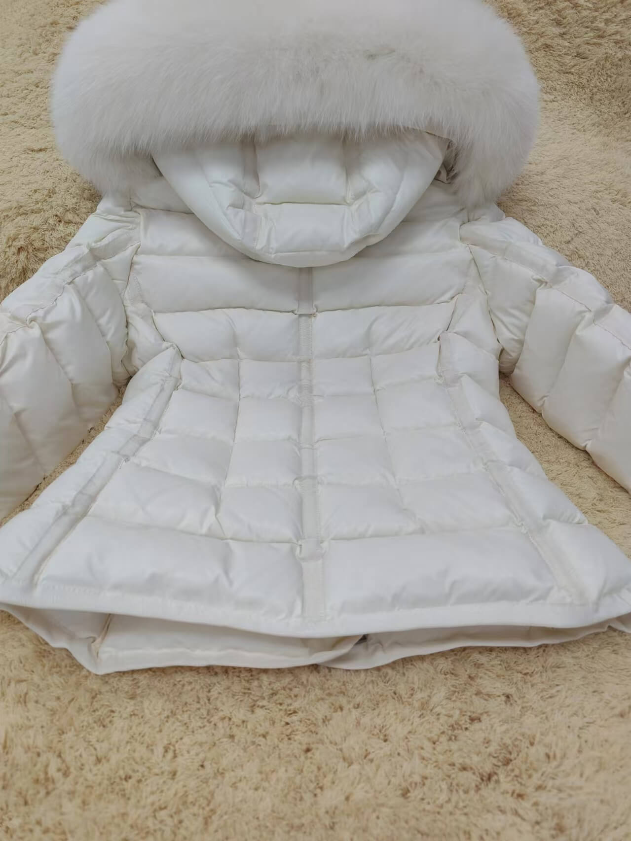 Moncler White Fur Hood Short Jacket- White - Image 7