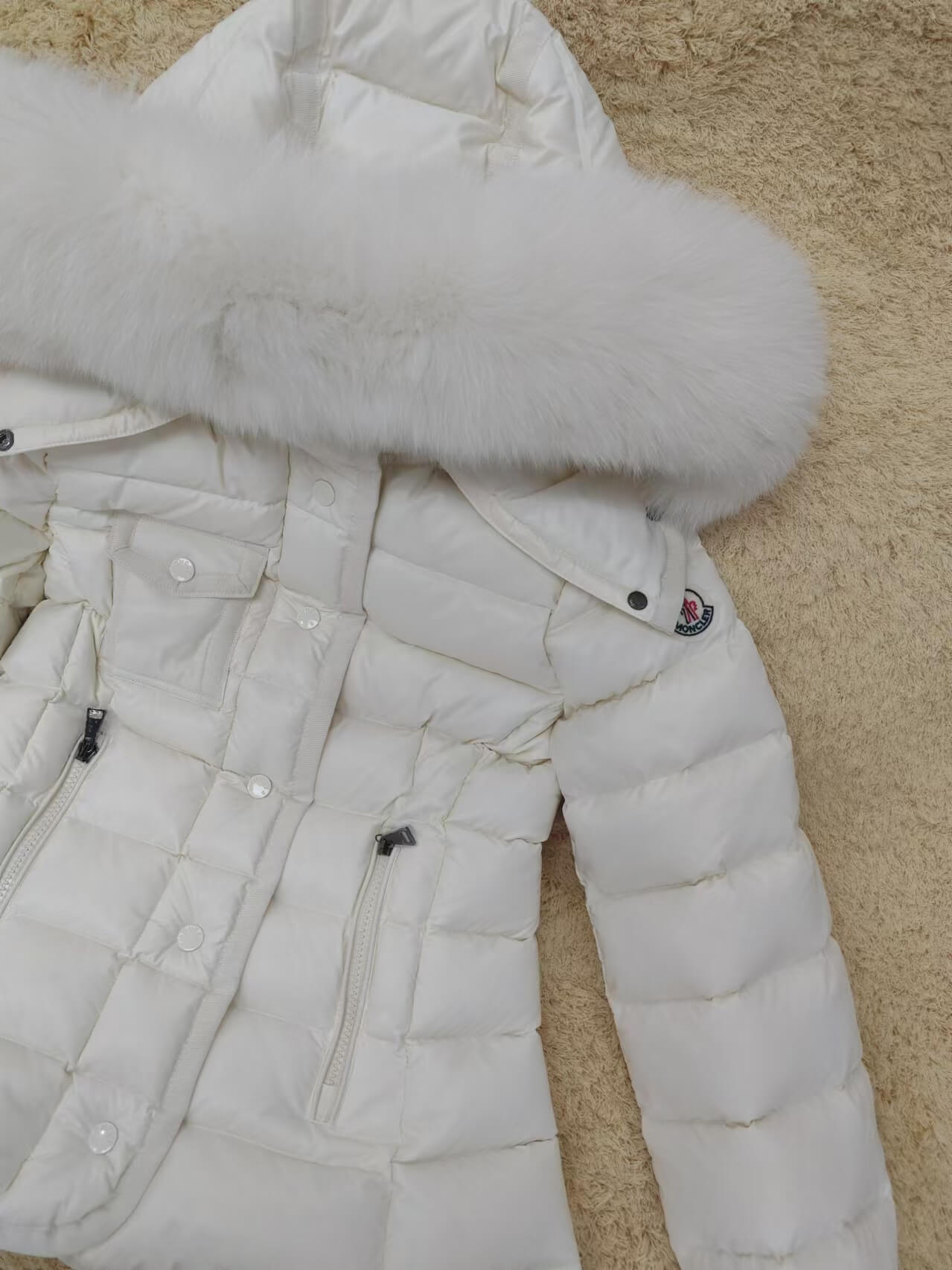 Moncler White Fur Hood Short Jacket- White - Image 8