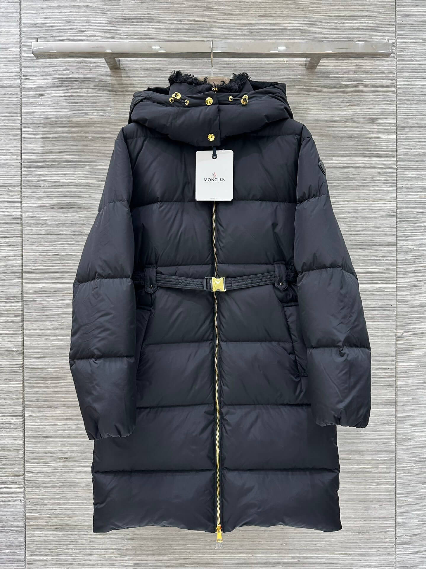 Moncler belted quilted Long women's down coat- Black