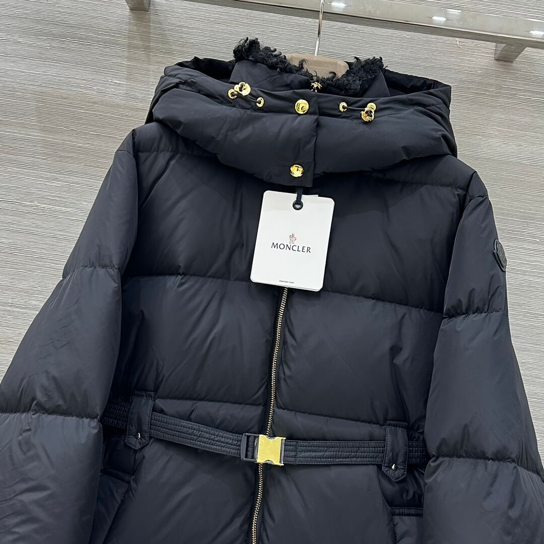 Moncler belted quilted Long women's down coat- Black - Image 3