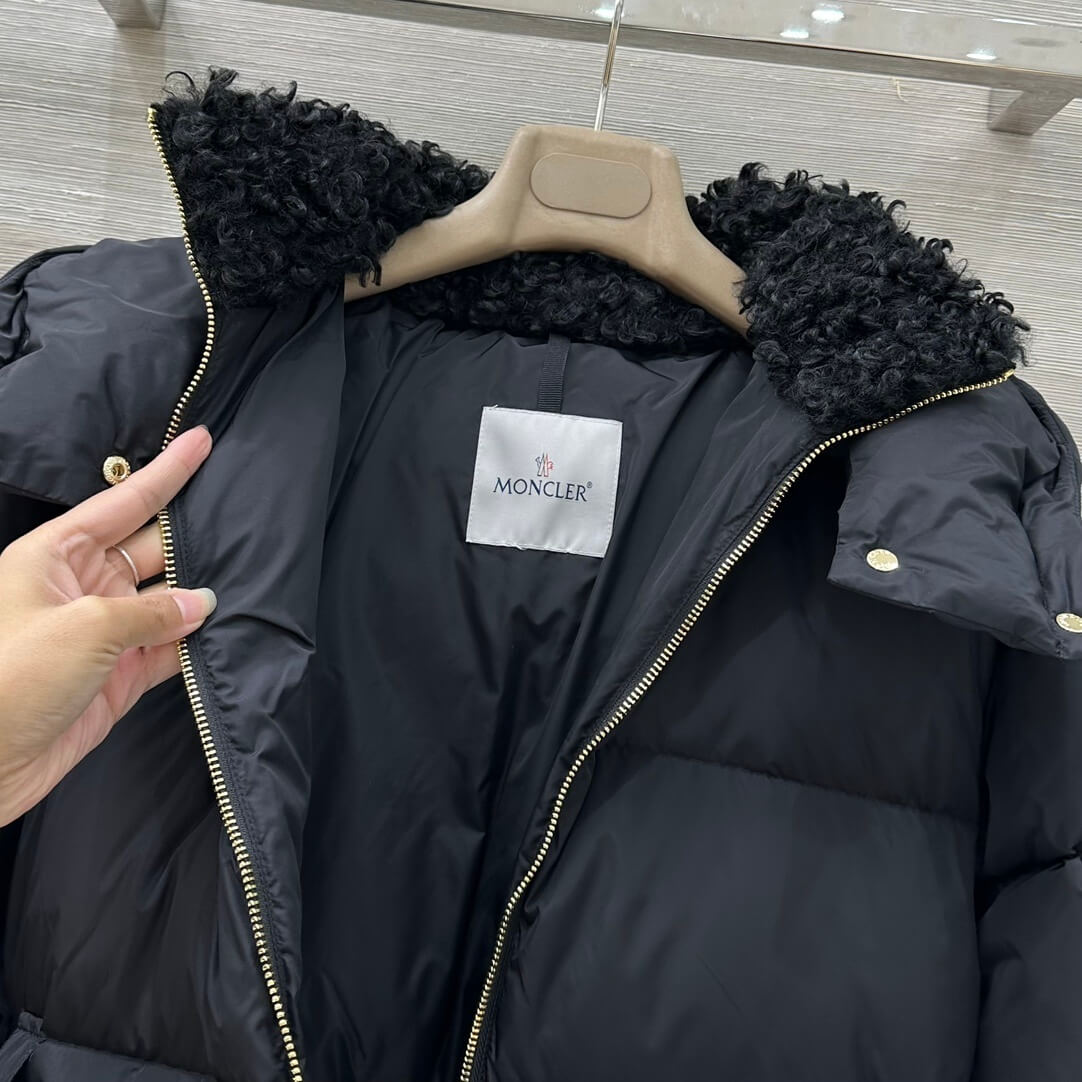 Moncler belted quilted Long women's down coat- Black - Image 4