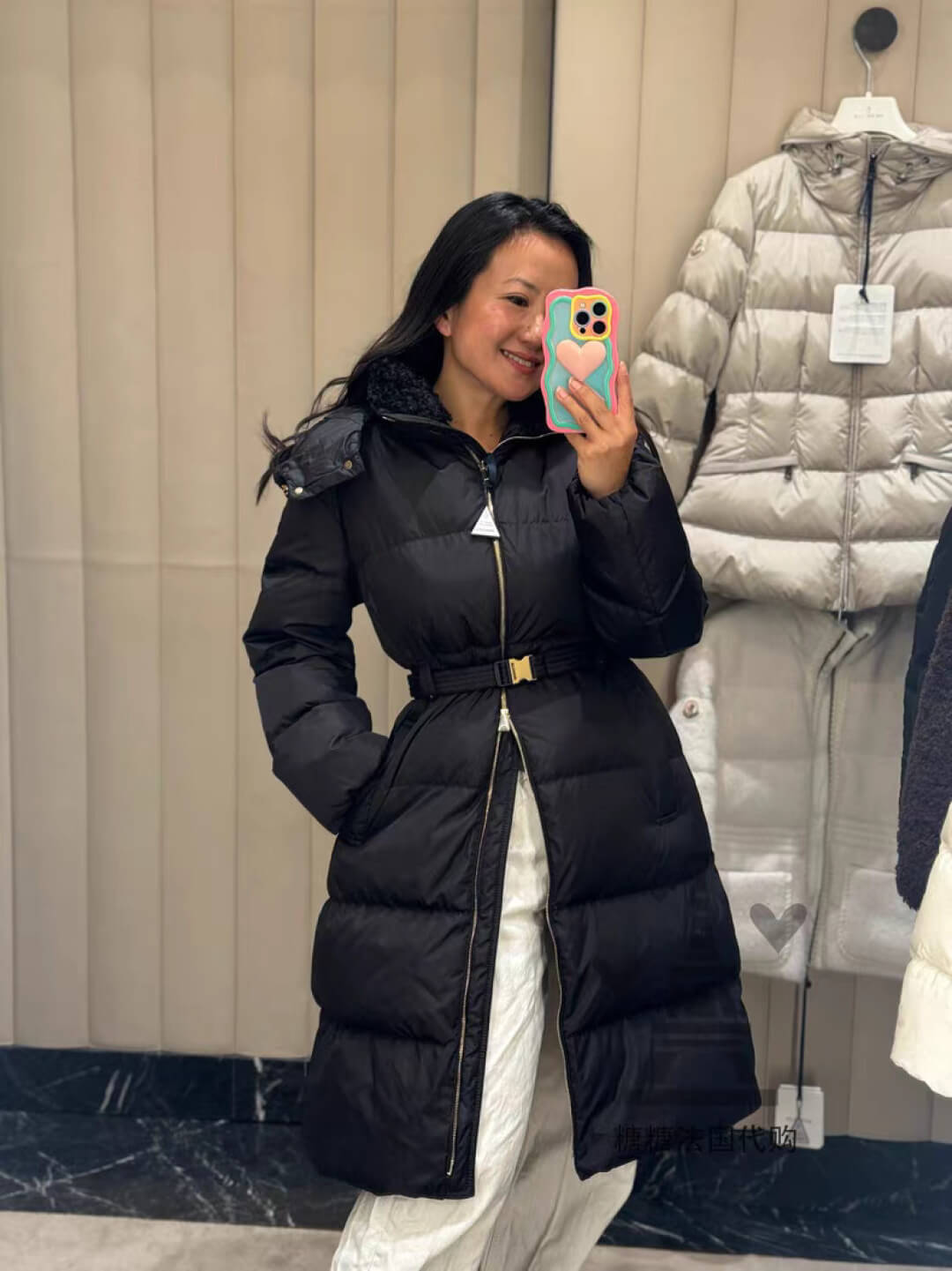Moncler belted quilted Long women's down coat- Black - Image 9