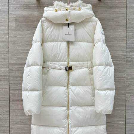 Moncler belted quilted Long women's down coat- White