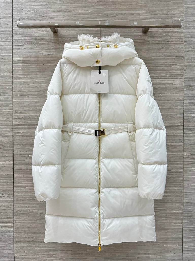 Moncler belted quilted Long women's down coat- White