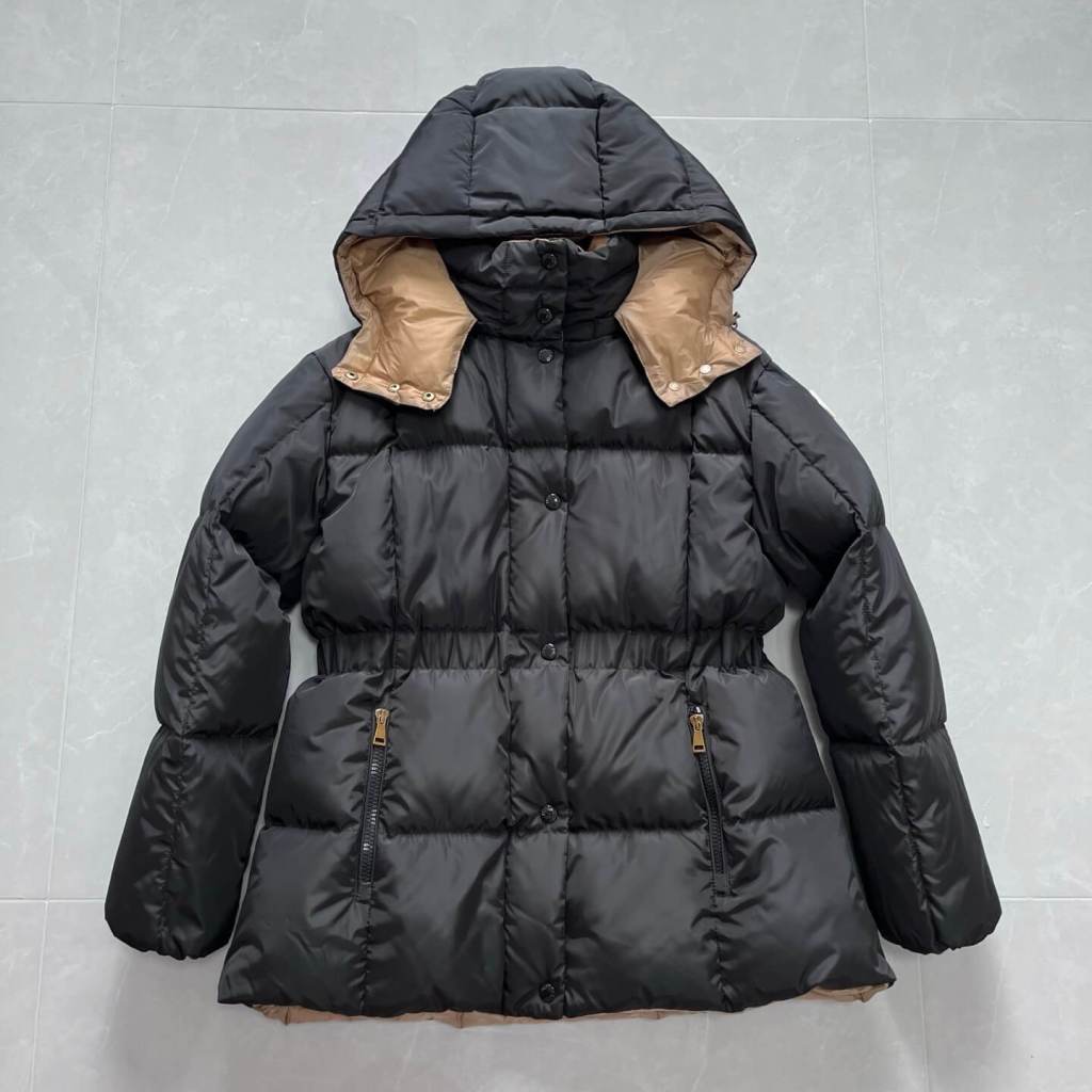 Moncler Women's Black Down Jacket with Cinched Waist