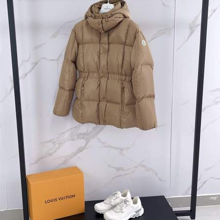 Moncler Women's Brown Down Jacket with Cinched Waist