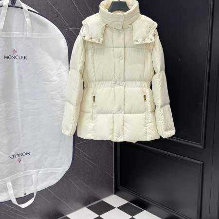 Moncler Women's Cream Down Jacket with Cinched Waist