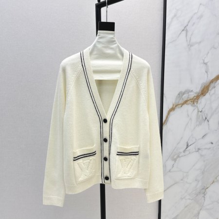 Louis Vuitton V-Neck Cardigan with LV Pockets – Ivory